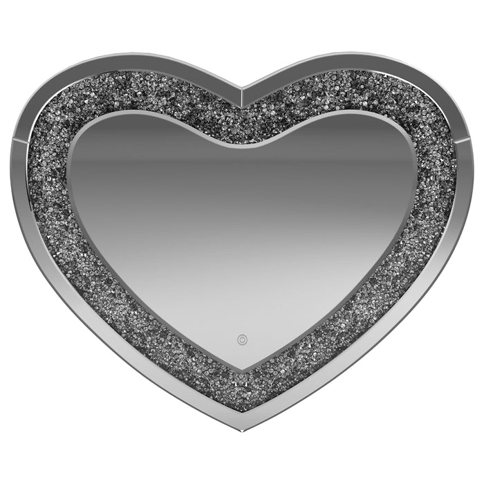 Aiko 36 x 30 Inch Heart Shaped LED Light Wall Mirror Silver - Walo Furniture 