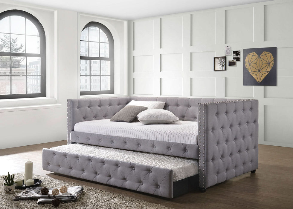 Mockern Upholstered Twin Daybed with Trundle Grey - Walo Furniture 