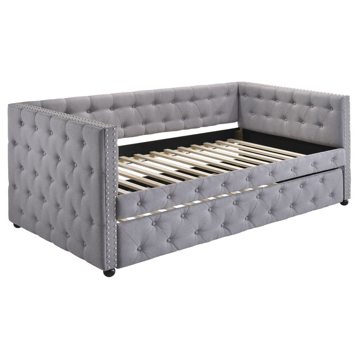 Mockern Upholstered Twin Daybed with Trundle Grey - Walo Furniture 