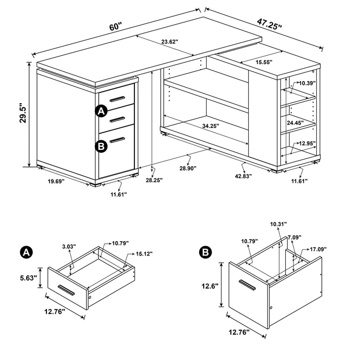 Yvette 60-inch 3-drawer L-Shape Computer Desk Grey Driftwood - Walo Furniture 