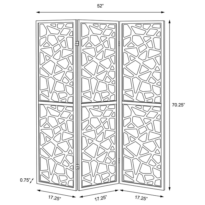 Nailan 3-Panel Room Divider Folding Screen Black Open Mosaic - Walo Furniture 