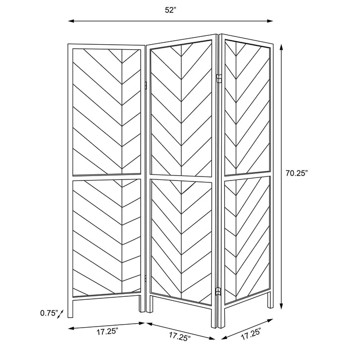 Marlene 3-Panel Room Divider Folding Screen Rustic Tobacco - Walo Furniture 