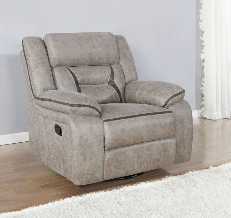 Greer Upholstered Swivel Glider Recliner Chair Taupe