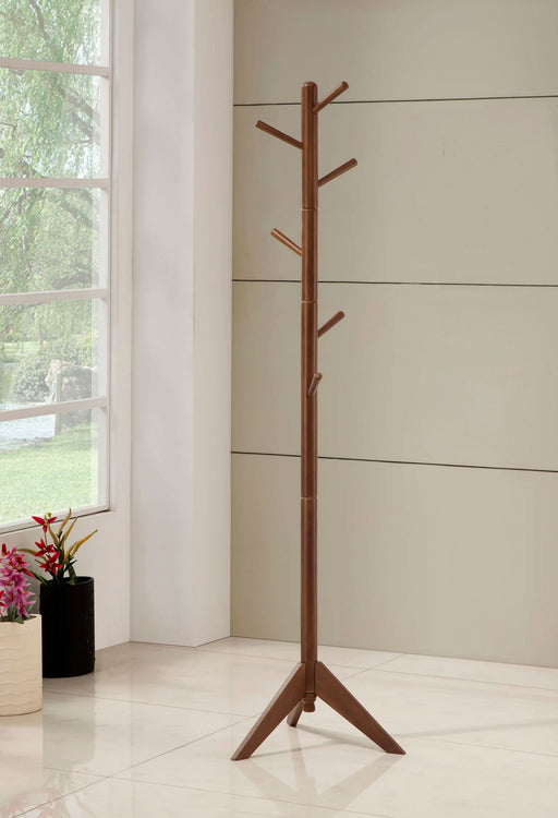 Devlin 6 Hook Freestanding Wood Coat Rack Hat Hanger Walnut - Walo Furniture 