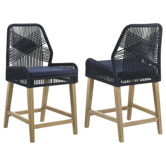 Nakia Woven Rope Counter Chair with Cushion Navy (Set of 2)