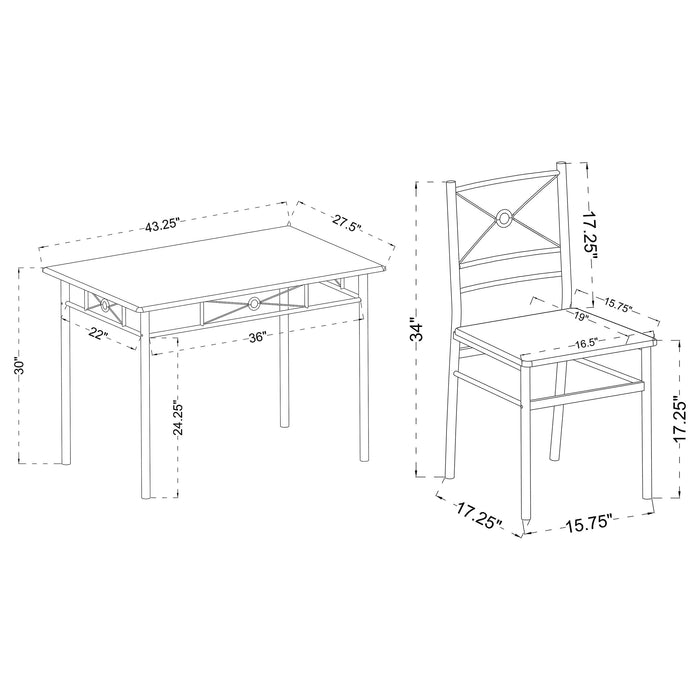 Anna 5-piece Rectangular Dining Table Set Silver - Walo Furniture 