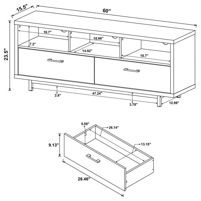 Casey 2-drawer Engineered Wood 60" TV Stand White - Walo Furniture 