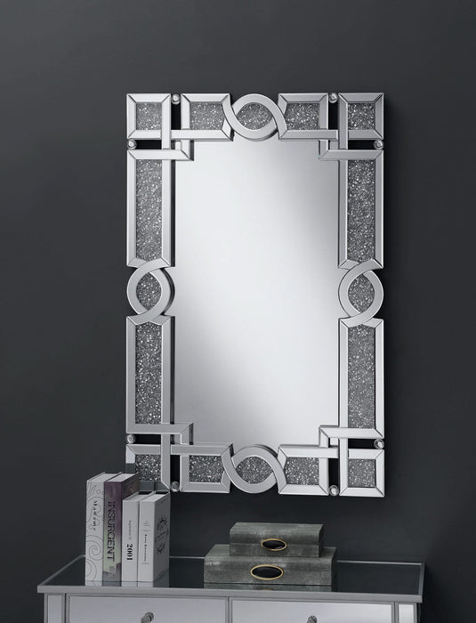 Jackie 32 x 47 Inch Acrylic Crystal Frame Wall Mirror Silver - Walo Furniture 