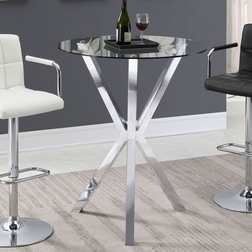 Denali Round 35-inch Glass Top Bistro Bar Table Chrome - Walo Furniture 