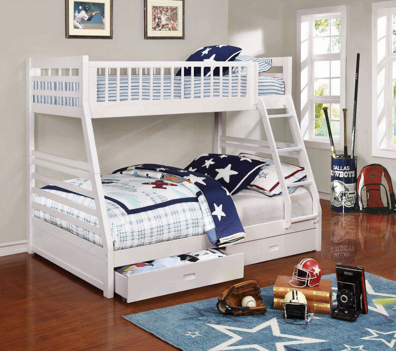 Ashton 2-drawer Wood Twin Over Full Bunk Bed White - Walo Furniture 