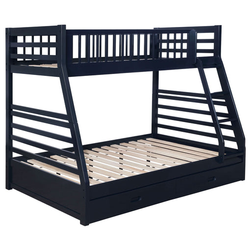 Ashton 2-drawer Wood Twin Over Full Bunk Bed Navy Blue - Walo Furniture 