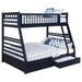 Ashton 2-drawer Wood Twin Over Full Bunk Bed Navy Blue - Walo Furniture 