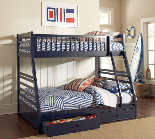 Ashton 2-drawer Wood Twin Over Full Bunk Bed Navy Blue - Walo Furniture 