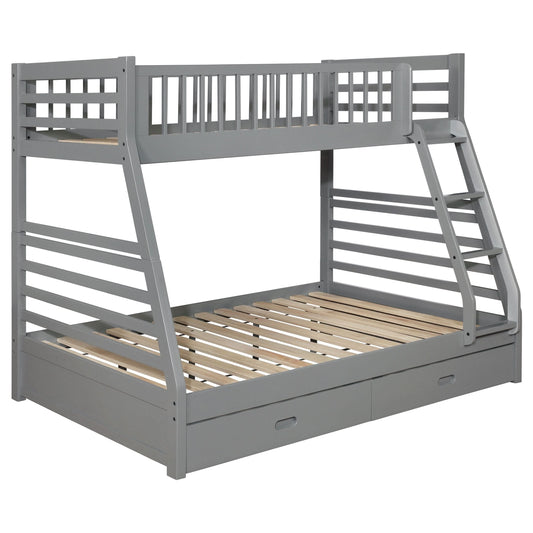 Ashton 2-drawer Wood Twin Over Full Bunk Bed Grey - Walo Furniture 