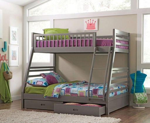 Ashton 2-drawer Wood Twin Over Full Bunk Bed Grey - Walo Furniture 