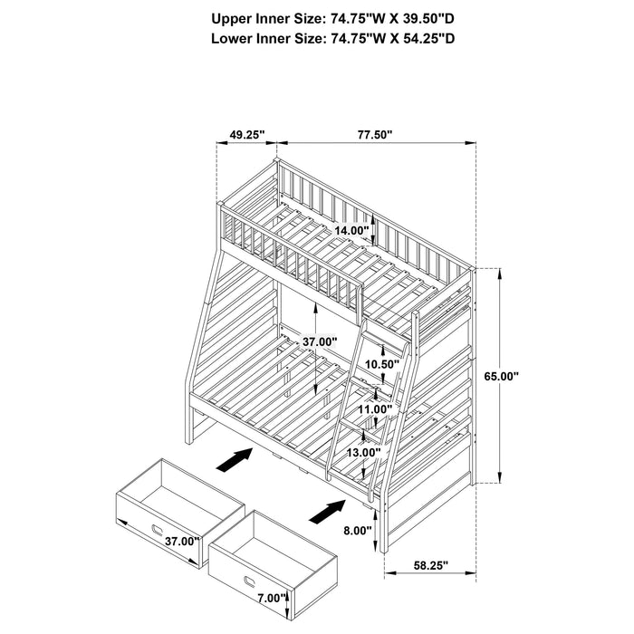 Ashton 2-drawer Wood Twin Over Full Bunk Bed Grey - Walo Furniture 