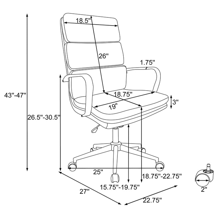 Ximena Upholstered Adjustable High Back Office Chair Grey - Walo Furniture 