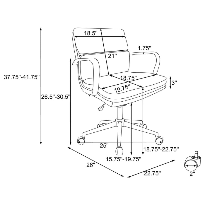 Ximena Upholstered Adjustable Mid Back Office Chair White - Walo Furniture 