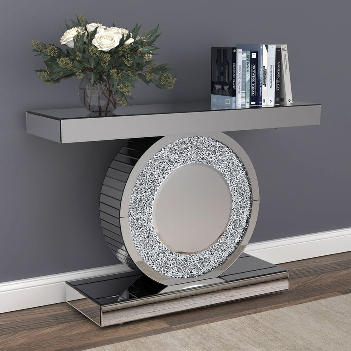 Bergenia LED Mirrored Entryway Sofa Console Table Silver - Walo Furniture 