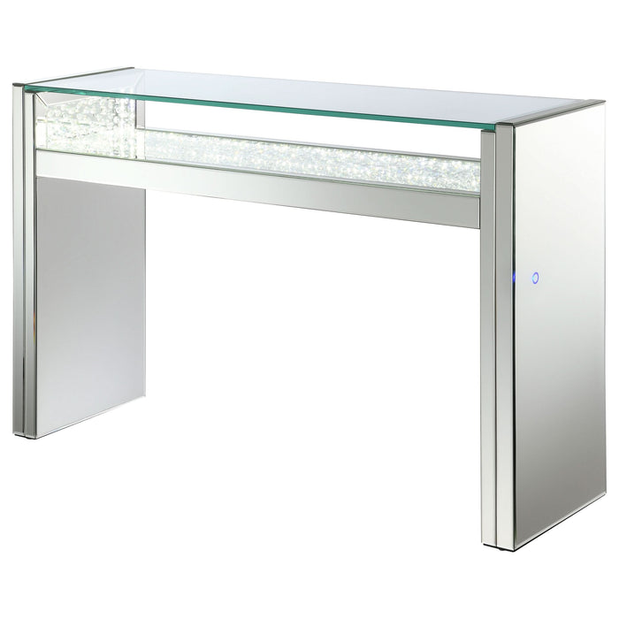 Edna Mirrored Acrylic Console Table LED Lighting Silver - Walo Furniture 