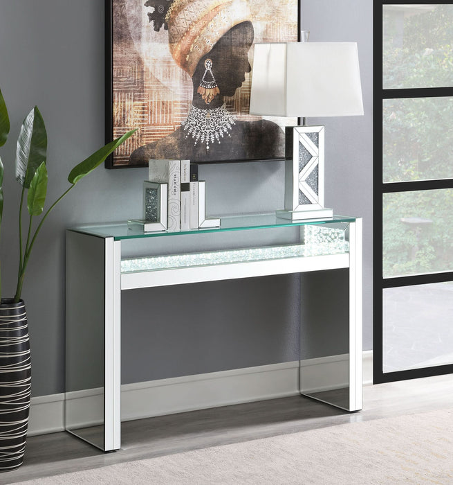 Edna Mirrored Acrylic Console Table LED Lighting Silver - Walo Furniture 