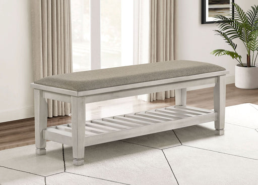 Franco Fabric Upholstered Bench with Shelf Distressed White - Walo Furniture 