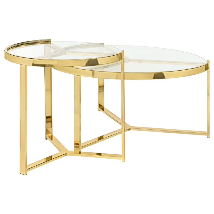 Delia 2-Piece Round Glass Top Nesting Coffee Table Gold - Walo Furniture 