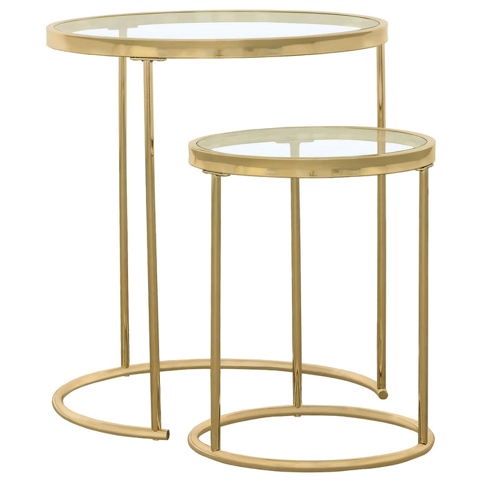 Maylin 2-piece Round Glass Top Nesting Table Set Gold - Walo Furniture 