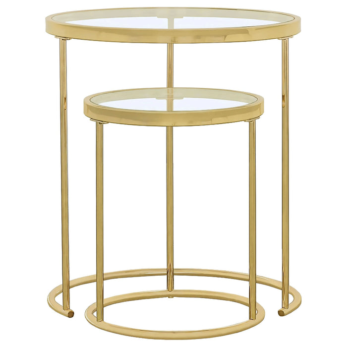 Maylin 2-piece Round Glass Top Nesting Table Set Gold - Walo Furniture 