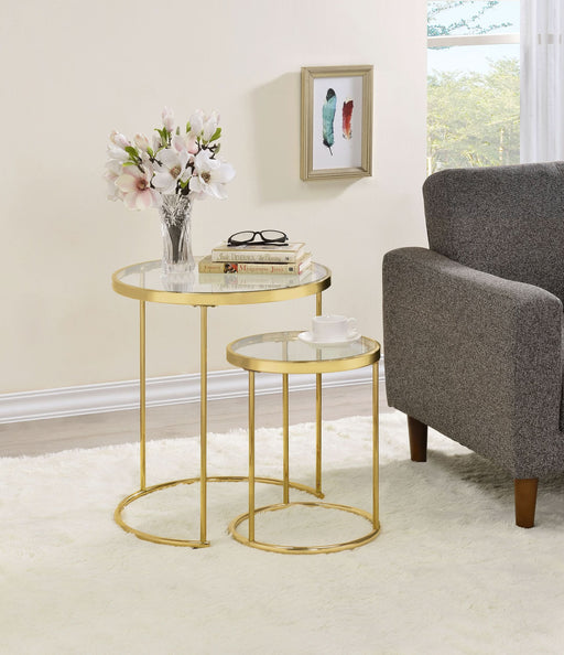 Maylin 2-piece Round Glass Top Nesting Table Set Gold - Walo Furniture 