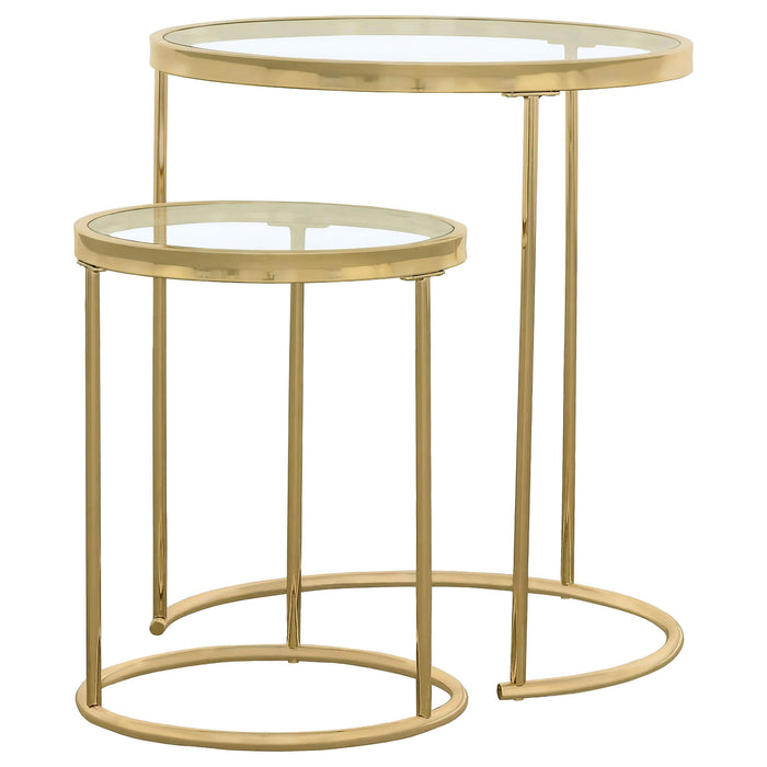 Maylin 2-piece Round Glass Top Nesting Table Set Gold - Walo Furniture 