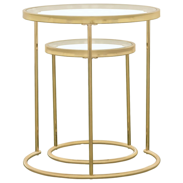 Maylin 2-piece Round Glass Top Nesting Table Set Gold - Walo Furniture 