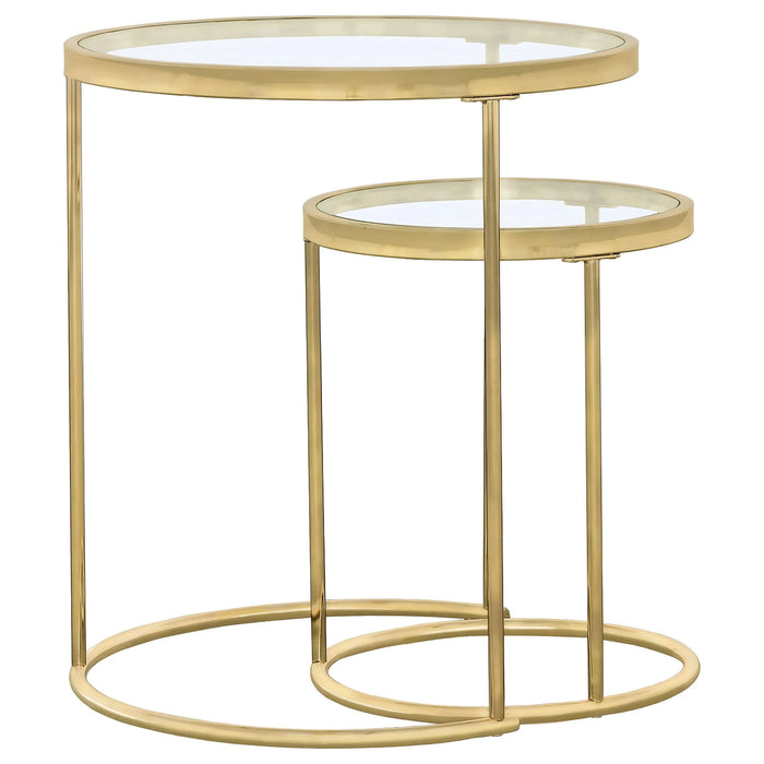 Maylin 2-piece Round Glass Top Nesting Table Set Gold - Walo Furniture 