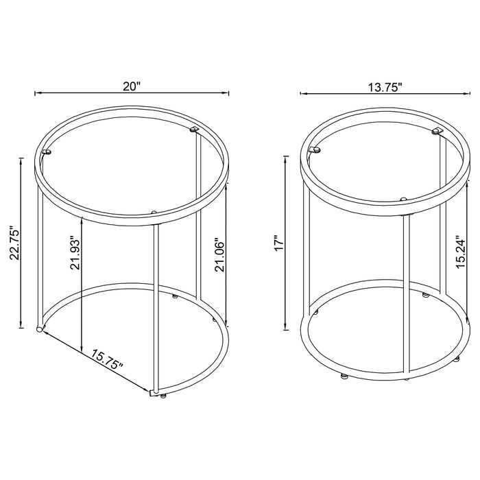 Maylin 2-piece Round Glass Top Nesting Table Set Gold - Walo Furniture 