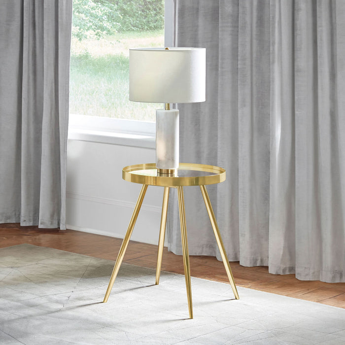 Kaelyn Round Mirror Top End Side Table Gold