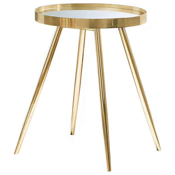 Kaelyn Round Mirror Top End Side Table Gold