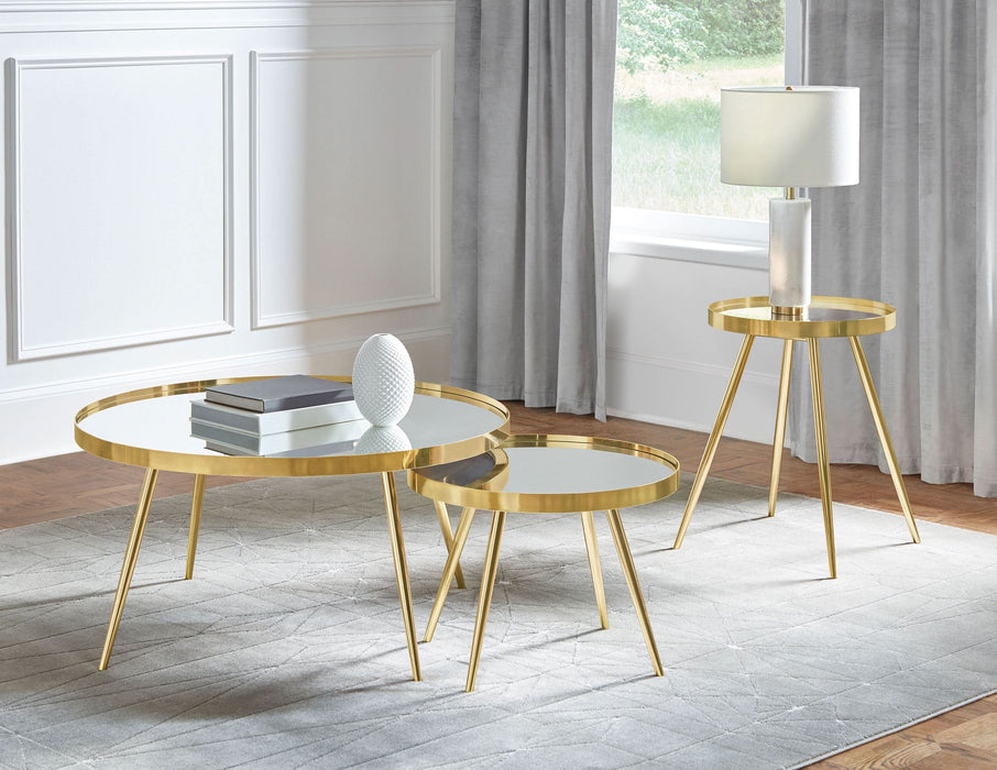 Kaelyn Round Mirror Top End Side Table Gold