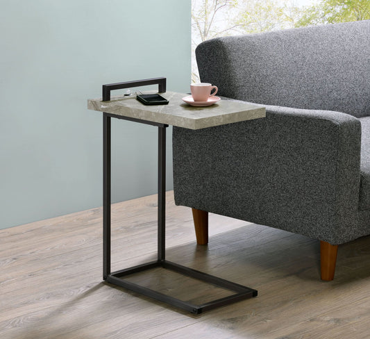 Maxwell C-shaped Side Table USB Charging Grey Faux Marble - Walo Furniture 