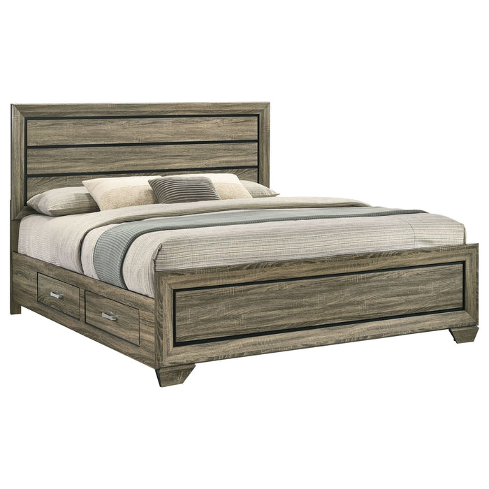 Kauffman Wood Eastern King Storage Panel Bed Washed Taupe - Walo Furniture 