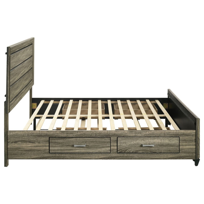 Kauffman Wood Eastern King Storage Panel Bed Washed Taupe - Walo Furniture 