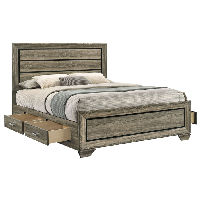 Kauffman Wood Queen Storage Panel Bed Washed Taupe - Walo Furniture 