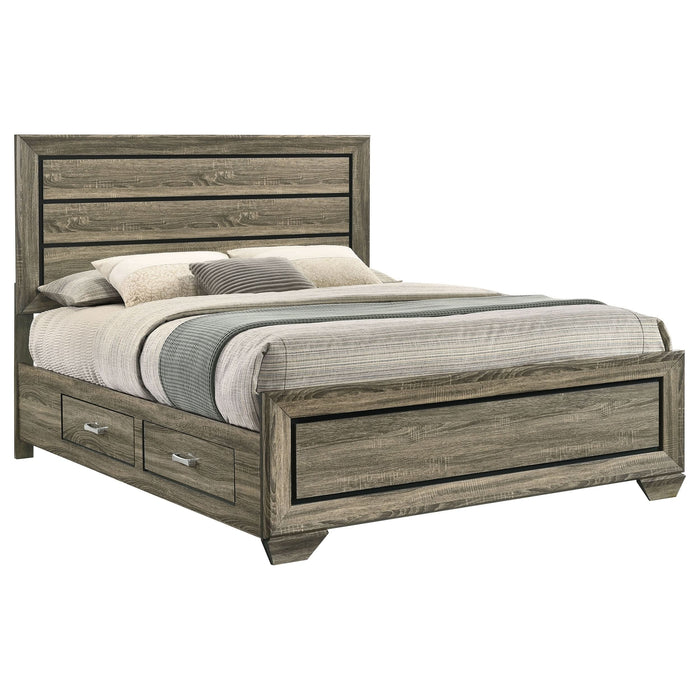 Kauffman Wood Queen Storage Panel Bed Washed Taupe - Walo Furniture 