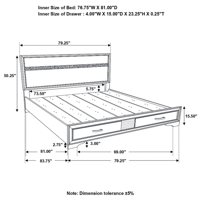 Miranda 51-inch Wood Eastern King Storage Panel Bed White - Walo Furniture 