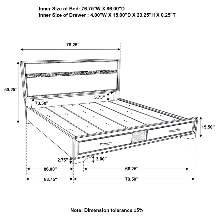 Miranda 51-inch Wood California King Storage Panel Bed White - Walo Furniture 