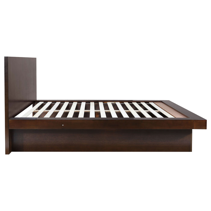 Jessica Wood Eastern King LED Panel Bed Cappuccino - Walo Furniture 