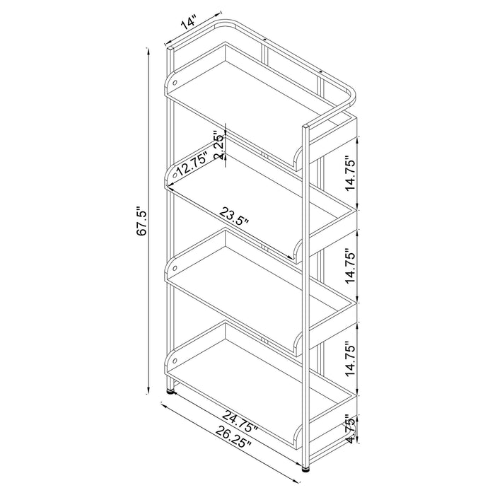 Ember 68-inch 4-shelf Bookshelf White High Gloss and Chrome - Walo Furniture 