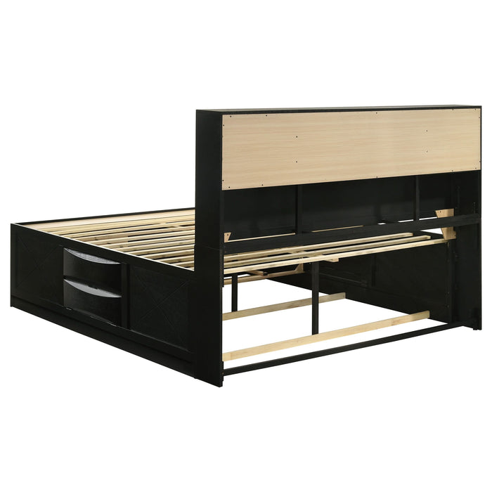 Briana Wood Eastern King Storage Bookcase Bed Black - Walo Furniture 