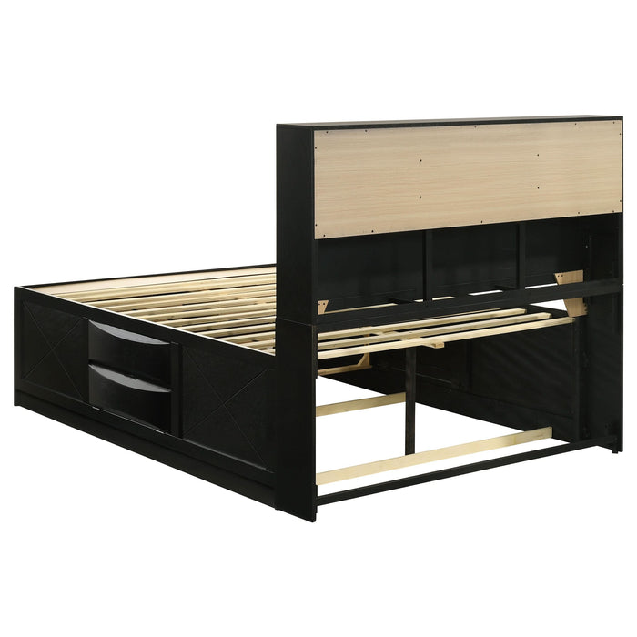 Briana Wood Queen Storage Bookcase Bed Black - Walo Furniture 