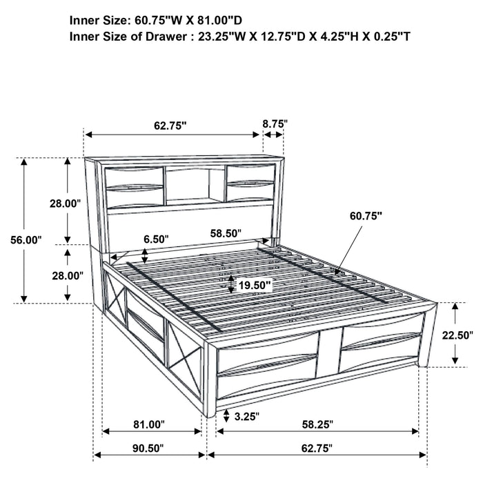 Briana Wood Queen Storage Bookcase Bed Black - Walo Furniture 