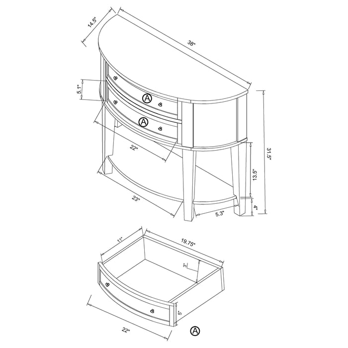 Diane 2-drawer Demilune Entryway Console Table Cappuccino - Walo Furniture 